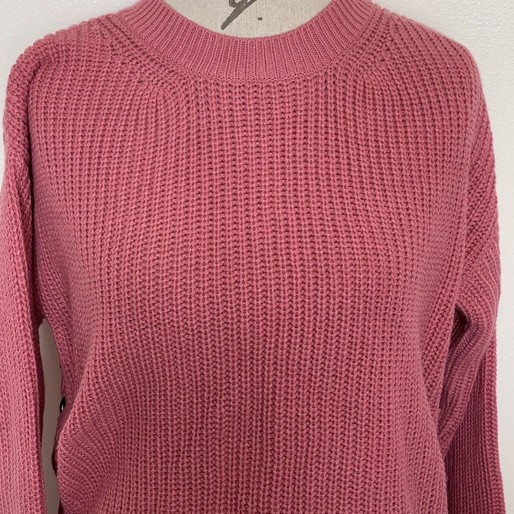 Blush & Bloom Womens Sweater Pink Sz Large Ribbed Oversized Honeycomb Side Tied - Picture 6 of 12